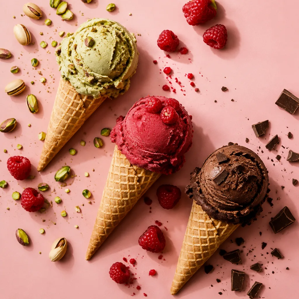 Trois cornets de crème glacée